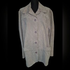 Vintage Washable Beige Suede Leather Barn Chore Coat w/ Lavender Lining Sz L